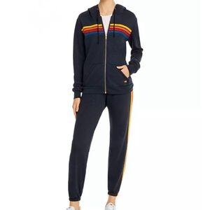 Aviator Nation Size Medium Loungewear Set Rainbow Stripe Hoodie & Sweatpants